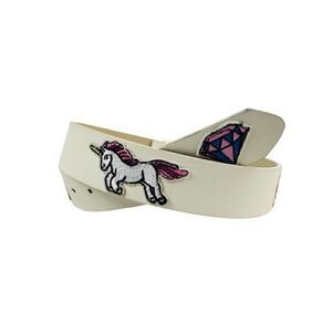 No Boundaries Kids Belt w/Patches Size S/M White Unicorn Rainbow Rose Kidcore